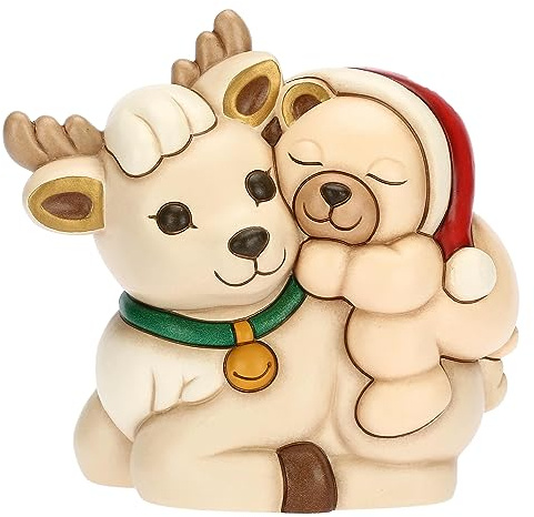 THUN, Teddy a Cavallo della Renna Robin in Ceramica Decorata a Mano, Versione Media, Addobbo Natalizio, Idea Regalo, 17.3x10.8x16.9 cm