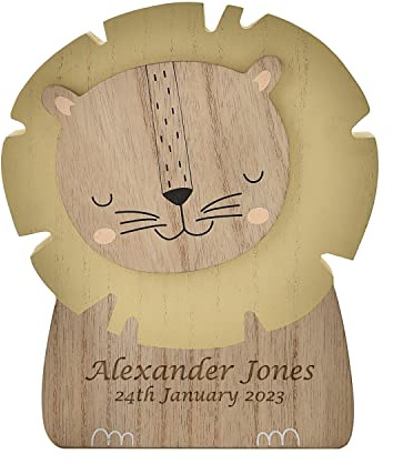 Personalised Engraved Baby Money Box Saving Bank Box Baby Lion Gift Girl or Boy Newborn New Gift for Babies Wooden