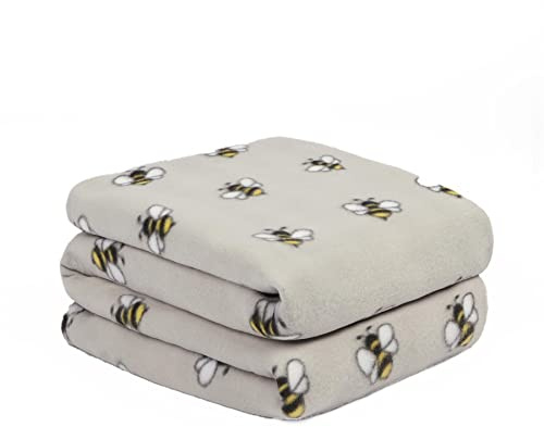 Dreamscene Throws for Sofas Grey Blanket, Bumble Bee Gifts Super Soft Cosy Warm Polar Fleece Blanket for Bed Couch Settee Fluffy Outdoor Travel Blanket Single Bed Throw All Seasons, 120 x 150cm
