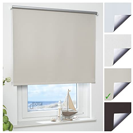 Ourdeco Rollo, Fensterrollo, Kettenzugrollo / 202 x 180 cm (Breite x Höhe), beige/Thermo-Beschichtung auf der Rückseite, Verdunkelnd, Lichtdicht/Thermorollo