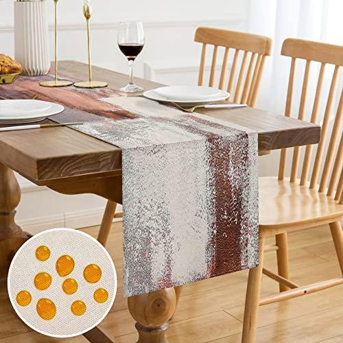 Tischläufer Sommer Tischläufer Grau Modern Tischläufer Outdoor Wetterfest Tischläufer Schmal Braun Orange Vintage Landhausstil Polyester Tischdecke für Couchtisch Party Abendessen Urlaub Party 33x183