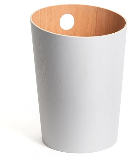 Kazai.® Design-Papierkorb 'Bennet' | Einzigartiges Design für Büro, Schlafzimmer, Kinderzimmer u.m. | Mülleimer aus Echtholz-Veneer | Weiß