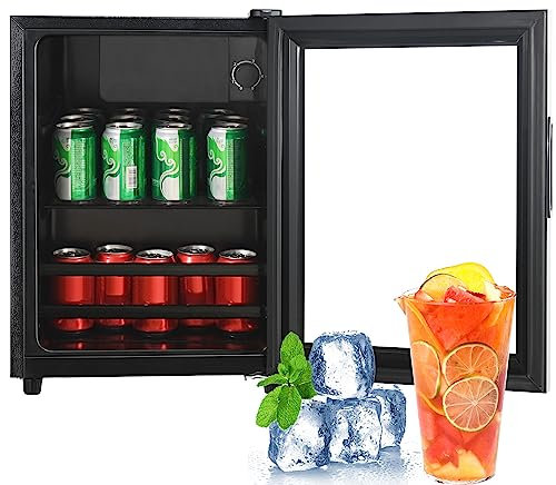 kubeier Mini frigo réfrigérateur Professionnel avec Porte vitrée pour Bureau de Chambre, Congélateur 3L + Frigo 52L, Peut contenir jusqu'à 31 canettes de Limonade, Eau, bière ou vin