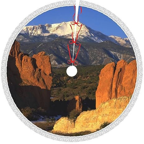 Pikes Peak Colorado Weihnachtsbaum-Rock, 91,4 cm, Weihnachtsbaumröcke mit Quaste, Baummatte für Urlaub, Party, Halloween, Weihnachtsdekoration