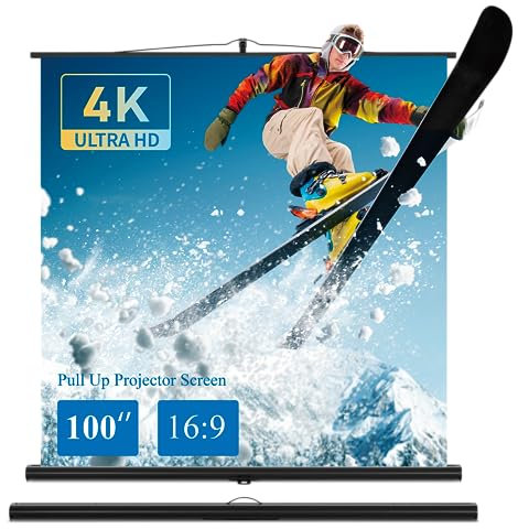 Tela per proiettore con supporto, schermo da 100 pollici, 16:9, Proiezione portatile, Proiezione a distanza ultra corta, design compatto, ideale per home theater, film interni ed esterni.