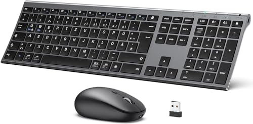 iClever Tastiera e Mouse Bluetooth, Doppia Modalità Mouse Tastiera Wireless Ricaricabile (Bluetooth 4.2+2.4G) Senza Fili, Layout QWERTZ,Full-Size,Tastiera e Mouse Wireless Set Per Mac, Andoid, Windows