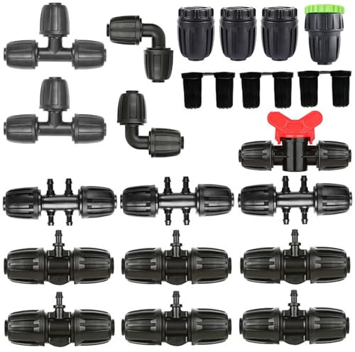 De T De Púas Con Conector De Goteo, HOINCO El Accesorio De Riego En Con Bloqueo De Púas Adecuado Para 1/2 in para 1/4 in, Sistema De Riego Automático a Prueba De Goteo Adaptador De 6 Vías(Negro)