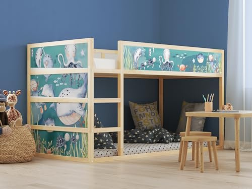 Aufkleber passend für Ikea KURA Bett Sticker Kinderzimmer Unterwasserwelt Ozean Spielzimmer Deko Bettaufkleber KB3036 (Sticker-Set 5tlg.)