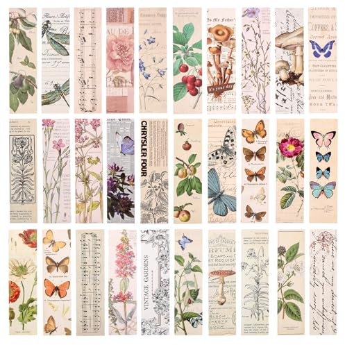 TIESOME 30 Stück 30 Stück Vintage ästhetisches Lesezeichen, elegantes Muster Papier Lesezeichen Vintage Pflanzenmuster Lesezeichen Set für Buch liebhaber Vintage Style Lesezeichen Set