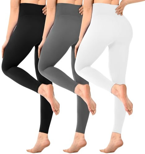 SINOPHANT 3er Pack Leggings Damen High Waist, Blickdicht Schwarze Leggings für Gym Yoga Sport, Schwarz/Grau/Weiß, L-XL