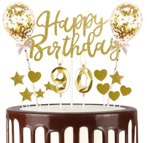 mciskin Gold 90th Birthday Decorations for Women Men,3D Number 90 Candle for Cake,Gold Cake Toppers for Women Men,Glitter Happy 90th Birthday Cake Toppers for Party Decorations Supplies