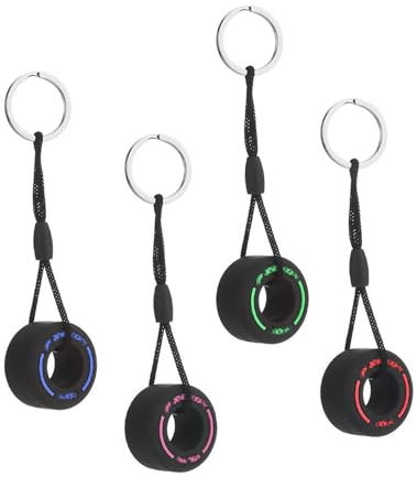 Neoreser 4 Stück Gummireifen Schlüsselbund, Weichgummi Auto Schlüsselanhänger, Männer Frauen Auto Dekoration Zubehör (Rosa, Rot, Blau, Grün)