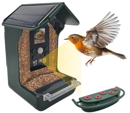 Berger & Schröter | Vogel-Futterhaus mit 1080P Kamera Solar Wassertränke 940nm IR LED Automatische Video/Fotoaufnahme von Vögeln Bewegungserkennung Nachtsicht