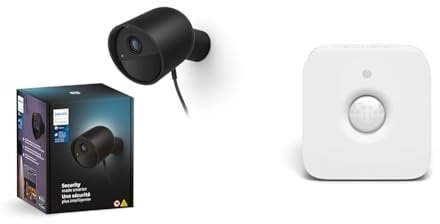 Philips Hue Secure, Caméra HD 1080P filaire, utilisation intérieure ou extérieure, contrôle avec une seule application, Noir + Philips Hue Motion Sensor Détecteur de mouvement sans fil