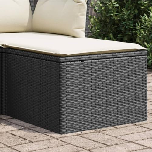 Tidyard Gartenhocker mit Kissen Schwarz 55x55x37 cm Gartenstuhl mit abnehmbarem waschbarem Bezug, Hocker mit Stahlrahmen, Sitzhocker Terrassenhocker, Schwarz Poly Rattan