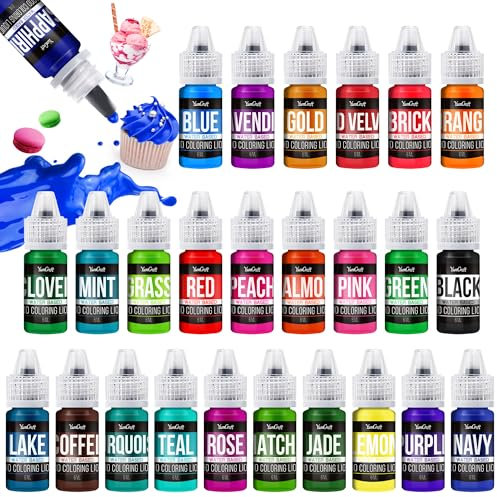 Food Coloring Liquid Set - 26 Vibrant Color Food Coloring for Cake Decorating, Baking, Easter Egg, Icing - Tasteless Food Color Dye for Fondant, Cooking, Slime, Airbrush - 0.2 Fl. oz (6 ml)/Bottles