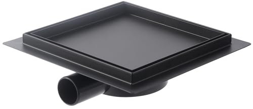 Kasloglow Duschablauf Schwarz Quadratisch 20x20 cm, Edelstahl Bodenablauf, Befliesbar, Siphon mit Haarsieb und Geruchsstop, 360° Drehbar für bodenebene Duschen