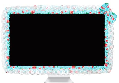 Kingshion 24-inch Cute Lace Fabric Monitor Cover with Elastic Pen Pocket & Bow-knot Design, Dust Protector for Computer/TV/LCD Screens - Blue