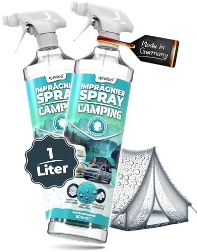 Qindoo Zeltimprägnierung Camping Imprägnierspray für Zelt-Stoffe, Markisen, Vorzelt, Planen, Rücksäcke (2 x 500ml)