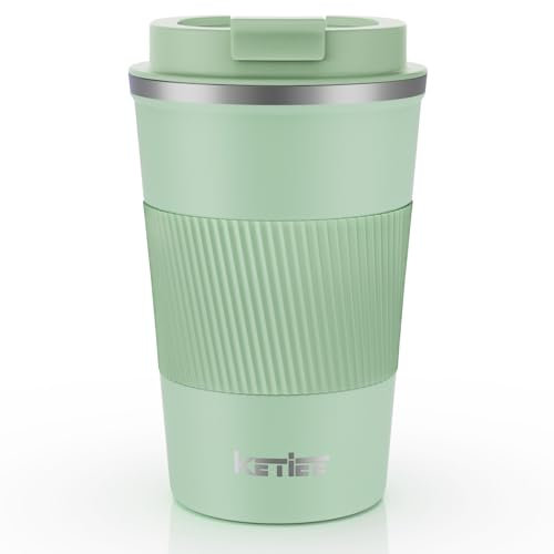 KETIEE Kaffeebecher to go,380ml Thermobecher Kaffee-to-go,Kaffeebecher Thermo,Doppelwandig Reisebecher Travel Mug,Vakuum Isolierbecher mit auslaufsicherem Deckel für Kaffee und Tee,Eisgrün