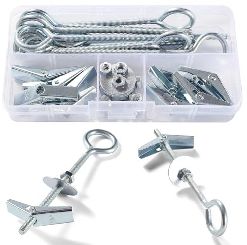 Lyeteung 10 Juegos M4 Ganchos de Resorte de Ala, Perno de Ganchos de Palanca, Techo Escayola Gancho Cerrado, con Tuercas Hexagonales, Arandelas, para Techos de Cartón Yeso