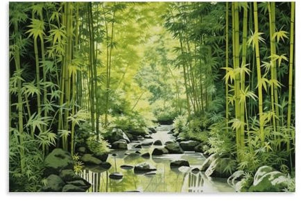 PMLBAOUS Impression sur toile de bambou moderne - Impression sur toile abstraite - Nature botanique - Poster sur toile - Décoration murale pour maison, bureau, 20 x 30 cm