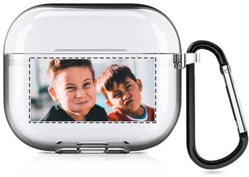 Individuelle Fototasche kompatibel mit Apple AirPods 4, personalisierte weiche Hülle mit Ihrem eigenen Bild und Text (Klar)