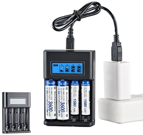 Chargeur De Batterie Rechargeable | Chargeur De Batterie 4 Baies AA AAA,Chargeur Haute Vitesse avec Écran LCD Intelligent pour Piles AA/AAA Rechargeables NiMH 1,2 V Et Plus Encore