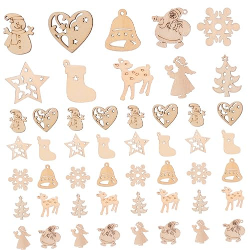 Toyvian 100St Gemischte weihnachtliche Holzanhänger weihnachtsschmuck selber Machen weihnachtliche Dekorationen Holzfiguren Weihnachtsdeko Holzornamente Weihnachten Leere Holzspäne hölzern