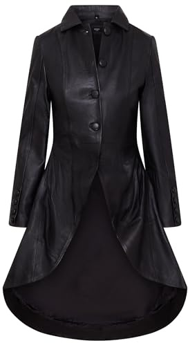 Womens Gothic Full Length Leather Coat Victorian Flare Goth Punk