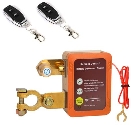 Coupe Circuit Batterie 12V 240A,Orange Coupe Batterie Interrupteur D'arrêt Automatique avec Télécommandes,Coupe Circuit Voiture pour ATV,Bateau,Voiture,RV,Camion