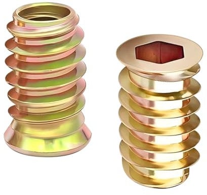 Qrity 20PCS Threaded Inserts Nuts, Hex Drive Head Nuts, Threaded Inserts for Wood, Hex Socket Drive, Zinc Plated Carbon Steel, M10x25mm Insert Nut