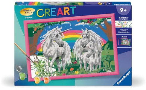 Ravensburger - CreArt Kids 31x21 cm - Numéro d'art - Au Pays des Licornes - Kit de Peinture par numéros - Dès 9 Ans - 25849