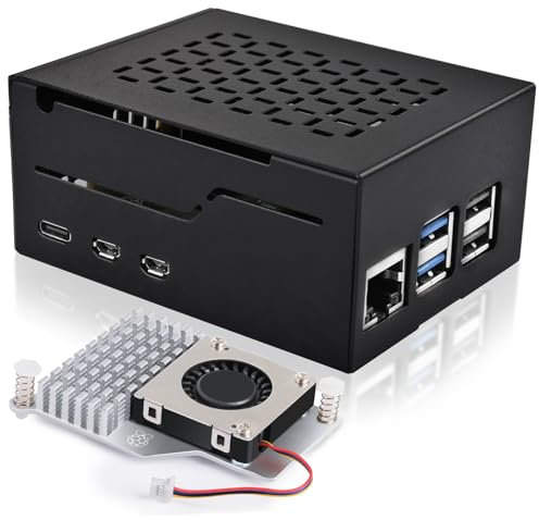 Miuzei Metall Gehäuse für Raspberry Pi 5 mit Official Active Cooler & EIN Schrauben Design, Support PCIe M.2 NVMe SSD Shield Top X1001/X1003/N04/N05, Raspi 5 Gehäuse mit Lüfter