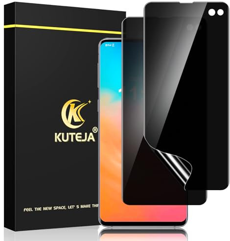 Kuteja [2 Stück] Privacy TPU Schutzfolie für Samsung Galaxy S10 Plus, Anti Spähen Sichtschutz, Anti-Kratzen, Fingerabdruck-ID Blasenfreie Weich Displayschutzfolie für S10 Plus Anti-Spy Folie