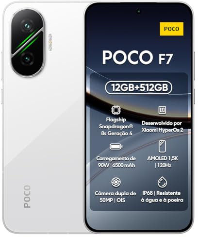 XIAOMI POCO F7 - Smartphone de 12+512GB, Cámara Sony de 50 MP con OIS, Pantalla AMOLED de 6,83'' 1.5K a 120Hz, Snapdragon 8s Gen 4, Hypercharge 90W, Cargador no Incluido, Blanco (Versión ES)
