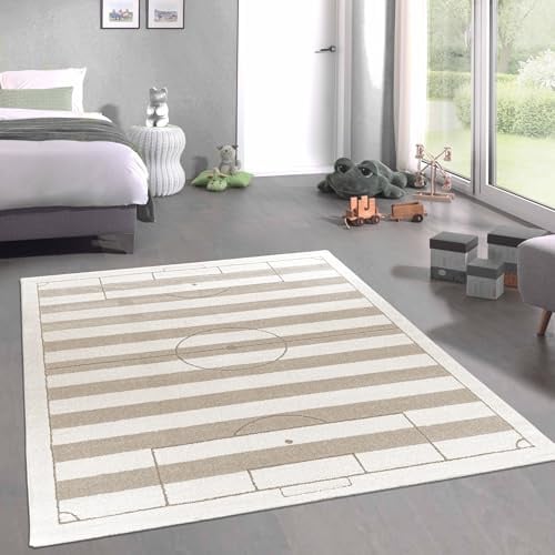 CARPETIA Teppich Spielzimmer Babyzimmer Kinderzimmer großer XXL-Fußballfeld-Teppich pflegeleicht weich schadstofffrei langlebig riesige Fläche sportlich Creme Beige 240 x 340 cm