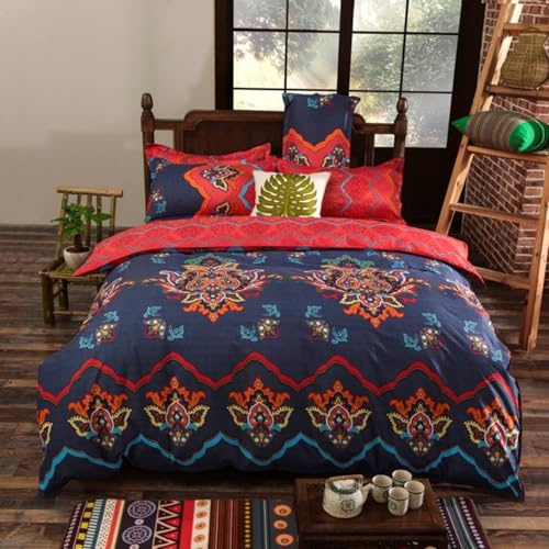 Freyamy Bettwäsche 220x240 Bunt Indischen Mandala Boho Bettwäsche Set | Aesthetic Bettwäsche Vintage Exotische, 3teilig, Microfaser ÖKO-TEX Bettbezug mit Reißverschluss und 2 Kissenbezug 80x80cm