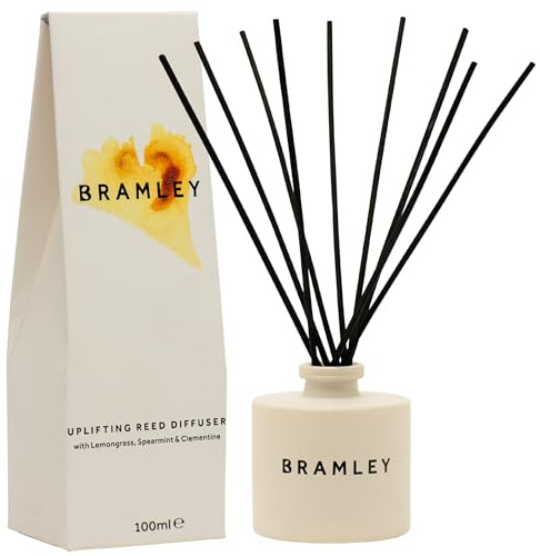 Bramley Uplifting Reed Diffuser 100ml, Lemongrass, Spearmint & Marjoram Essential Oil Reed Diffuser for Home, Room Decor, Home Essentials