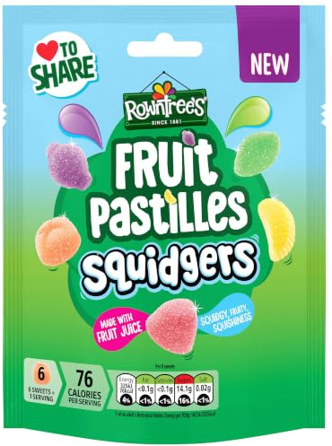 Rowntree's Fruit Pastilles Squidgers Sweets Sharing Bag, 120g | Pack of 1 | 5 fruit flavours - strawberry, lime, blackcurrant, orange, and lemon; perfect for sharing