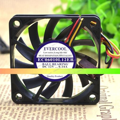 DJHAQDM Compatible para EVERCOOL EC06010L12ER 12V 0.14A 60x60x10mm 6010 3-Wire Ventilador refrigeración