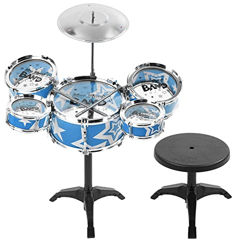 GOWENIC Schlagzeug-Spielzeug, Simulations-Jazz-Schlagzeug für Frühpädagogisches Lernen, Langlebiges Kunststoff-Schlagzeug, Blau oder Rot (Prinzblau (1100G))