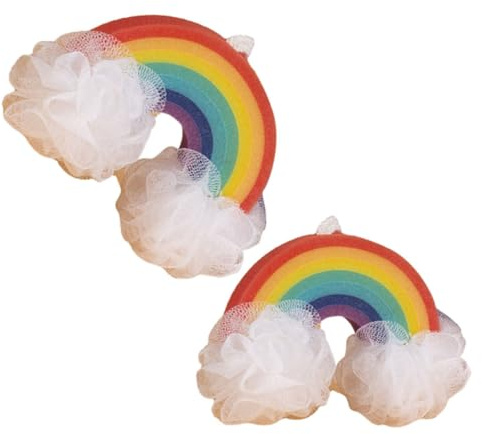 ibasenice 2 Stück Pack Luffa Badeschwamm Regenbogen Weicher Peeling Duschschwamm für Kleinkinder Sanfter Babyschwamm mit Reichhaltigem Schaum Hautfreundlich und Tragbar