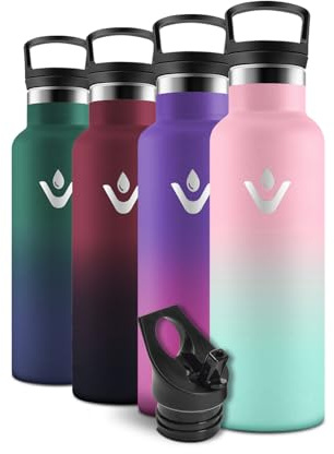Motswedi Botella Agua Inoxidable, 500 ml Libre de BPA, Botella Termica, Con Pajita y 2 Tapas, Cantimplora, 18/8 Acero Inoxidable, Cantimplora Isotermica para Parchi, Scuole - Rosa claro&verde claro