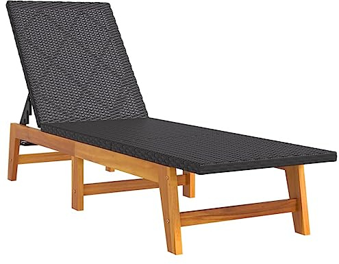 Mhdvray Chaise longue de jardin, 200 x 54 x 87 cm, en bois d'acacia/polyrotin, dossier réglable sur 4 positions, pour piscine, terrasse