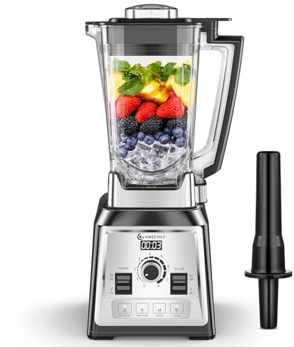AMZCHEF 2000W Smoothie Maker & Blender, 2L BPA-Free Jug, 25000RPM High-Speed Commercial Blender, 8 Speeds & 4 Presets for Ice/Crush/Smoothie/Juice/Nuts – Ideal for Home Kitchen Use