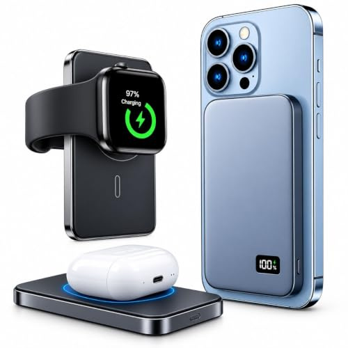 For Magsafe Power Bank, 5000mAh Wireless Portable Charger, Magnetic Power Bank Battery Pack with 20W PD USB-C Fast Charging, Travel Essential Charger Compatible with iPhone 17/16/15/14/13/12