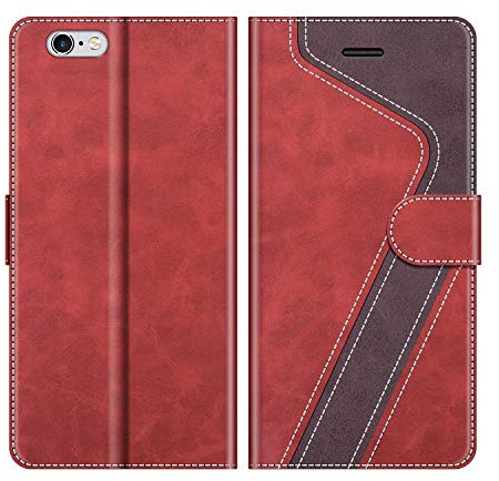 MOBESV Phone Cover For iPhone 6S, Flip Wallet Case for iPhone 6S / iPhone 6 Phone Case, Red/Dark Purple