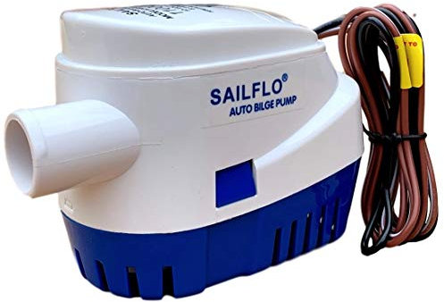 SAILFLO Automatic Bilge Pump for Boats 1100 GPH (1-1/8 Hose Outlet) 12 Volt Auto Bilge Pump with Built-In Float Switch