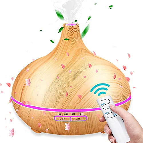 SunTop Humidificador Ultrasónico 550ml,Humidificadores Aceites Esenciales Difusor de Aceites Esenciales, purificador de aire con LED de 7 colores de para luminoterapia en el Hogar, Oficina, Spa, Bebé